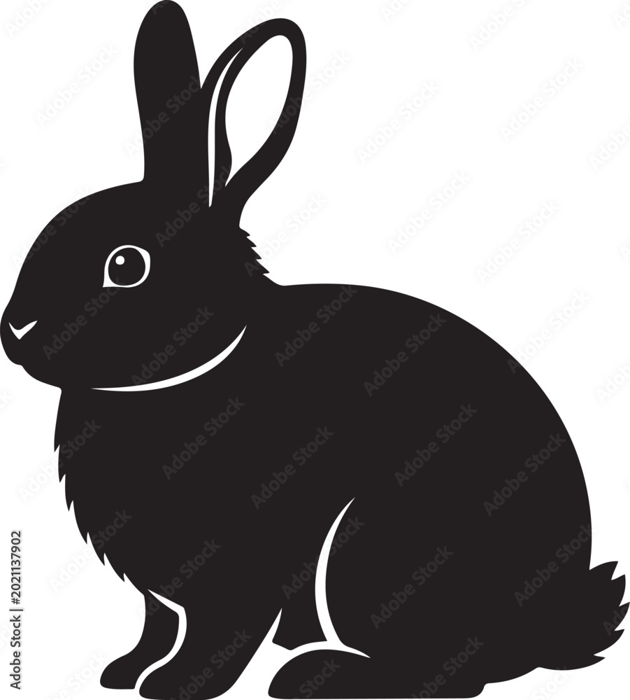 Obraz premium Black rabbit silhouette, vector bunny icon, sitting rabbit, animal clip art