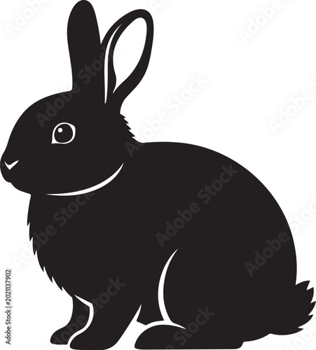 Black rabbit silhouette, vector bunny icon, sitting rabbit, animal clip art