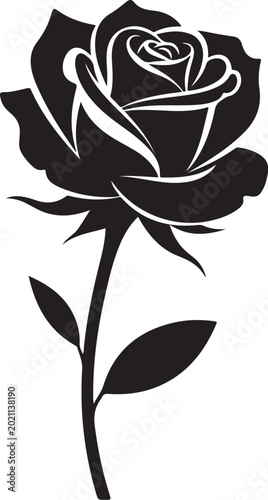 Black rose icon, vector flower symbol, minimalist design, elegant illustration