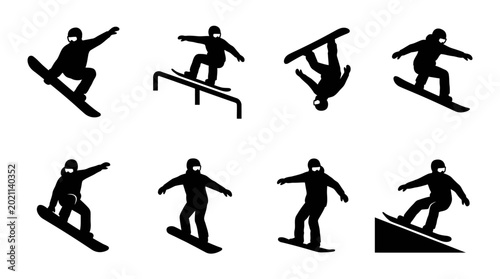 Bild auf Leinwand Snowboarder in various action poses.