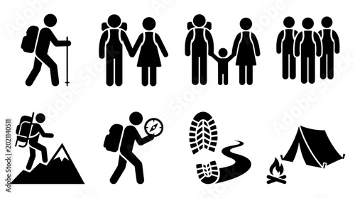 People Hiking Camping Outdoors Together.