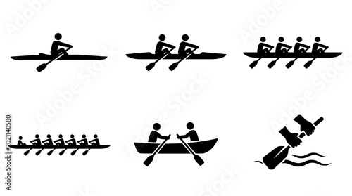 Foto Rowing silhouettes in various positions.