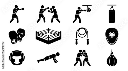 Obraz na plátně Boxing icons and sports equipment symbols.