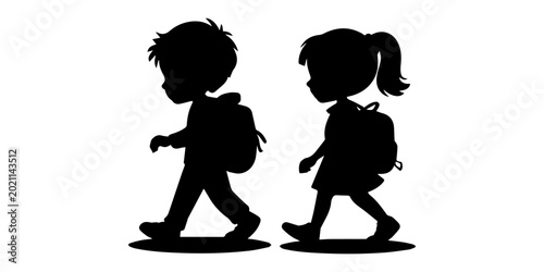 Foto Children going to school icon vector