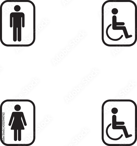 Restroom Sign Icon Set with Male Female and Handicap Accessibility Symbols