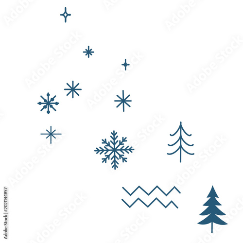 Winter Nature and Astrology Vector Set, Snowflakes, Pine Trees and Stars Bundle