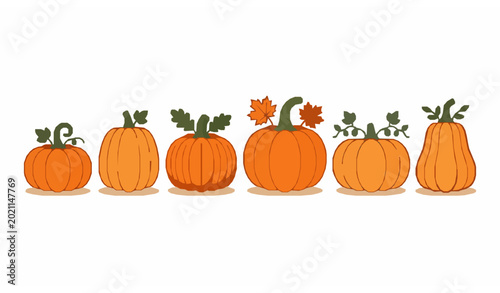 Foto Autumn pumpkin vector icon set with orange Halloween gourds and Thanksgiving har