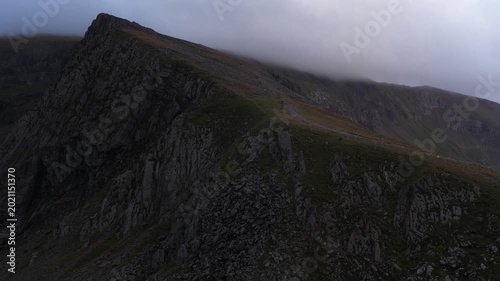 Dramatic aerial view of crib goch ridge in snowdonia national park