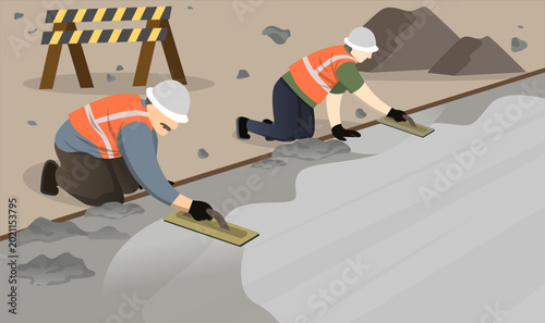 Photos Concrete finishing worker at construction site, Professional concrete work for architecture and infrastructure projects