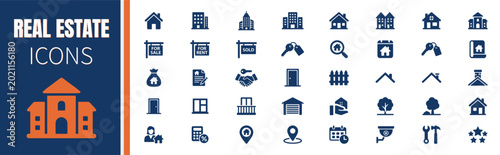 Cuadro en lienzo Real estate icons set, property and house vector line icons collection