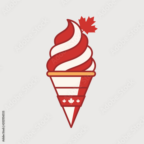 Canadian flag colors ice cream cone with maple leaf on top