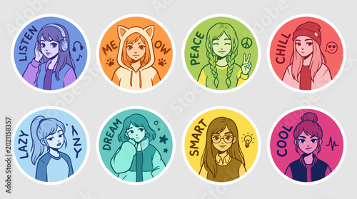 Obraz na plátně Cute Aesthetic Girl Badge Icons