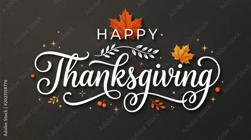 Obraz premium Happy thanksgiving wishes with autumn leaves and elegant script