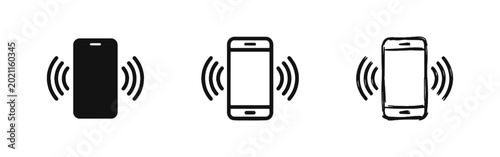 Konstfotografi Vibrating Smartphone Icon Set, Ringing Mobile Phone Symbols in Solid, Outline an