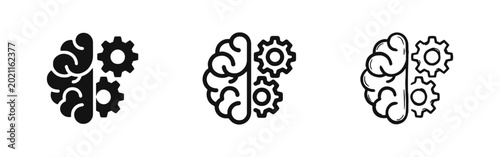 Schilderij op canvas Brain Gears Logic Icons, Artificial Intelligence and Creative Mind Process Symbo