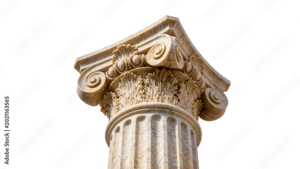 Fototapeta premium Ornate Ionic column capital with volutes and acanthus leaves, isolated on transparent background