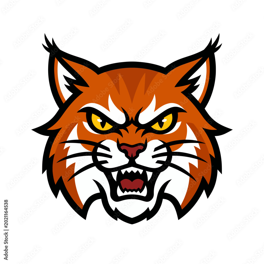 Obraz premium Fierce Bobcat Mascot Head Aggressive Wildcat Logo Graphic
