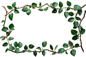 Green foliage forming a decorative frame, climbing plant border with shiny leaves, natural design element on transparent background