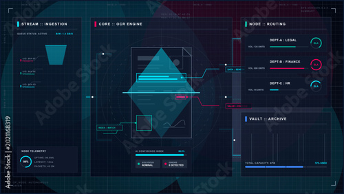 Canvastavla OCR engine dashboard with document routing interface