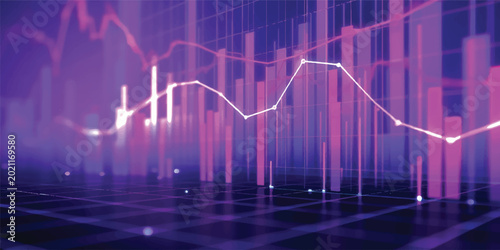 Tableau sur toile 3D illustration of a red stock market financial graph showing a downward arrow a
