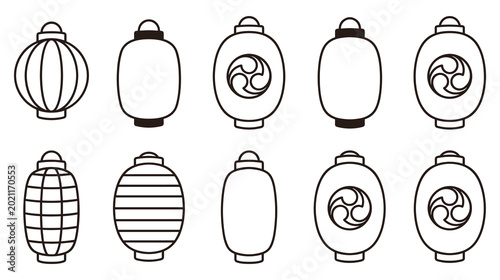 Schilderij op canvas Collection of japanese lantern icons for traditional festival lighting