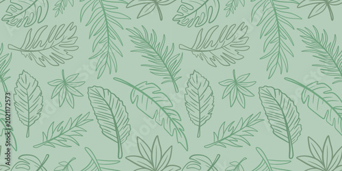 Tableau sur toile Seamless pattern of various tropical leaves