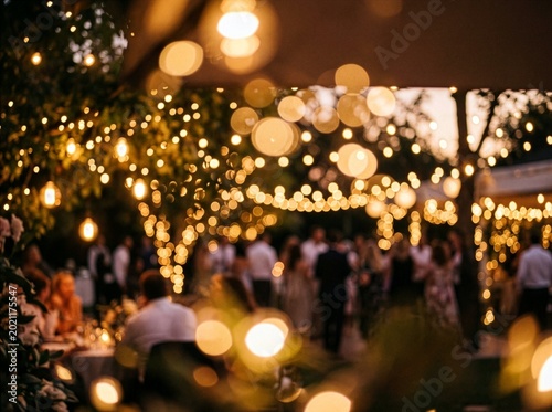Outdoor evening party concept, lights and bokeh