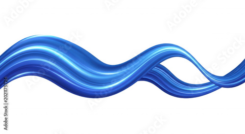 Smooth blue liquid wave flowing horizontally across a solid black background, abstract 3 d rendered glossy ribbon shape with light reflections