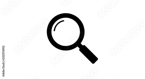 Thin white line outline of a magnifying glass isolated on a solid black background, representing search and discovery concepts