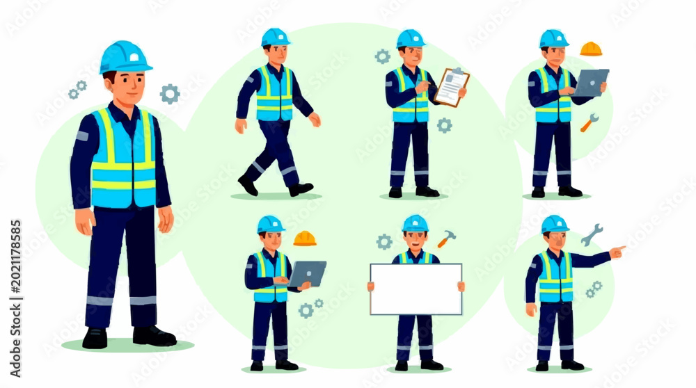 Fototapeta premium Flat Vector Construction Worker Character Set Professional Industrial Team For Commercial Use