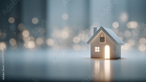 Tiny house model with bright interior lights