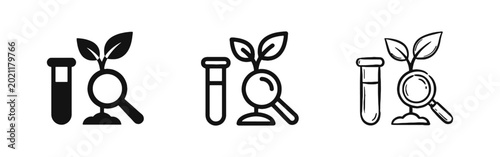 Tableau sur toile Biotechnology and Plant Research Icon Set with Test Tube and Magnifying Glass -