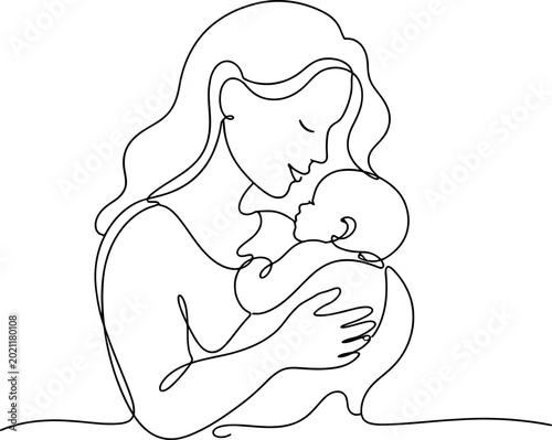 Continuous line drawing Mother, baby, breastfeeding, line art, minimalist, vector illustration, parenting, nurture