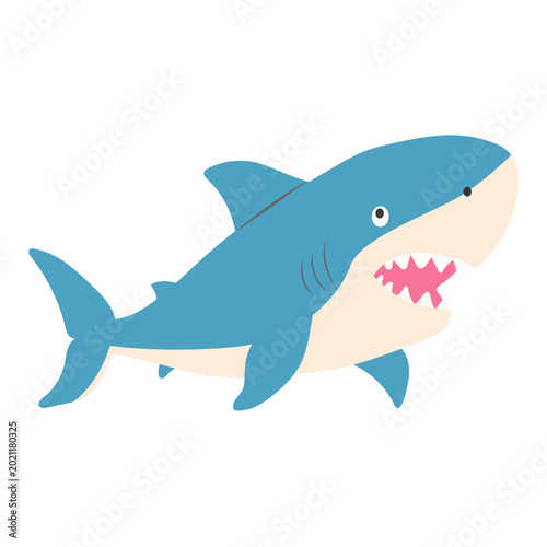 Shark on a white background. Cartoon design for posters, children's rooms, educational materials or branding