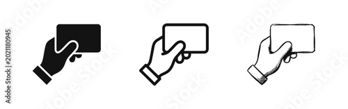 Foto Hand Holding a Card Icon Set in Silhouette Outline and Sketched Styles