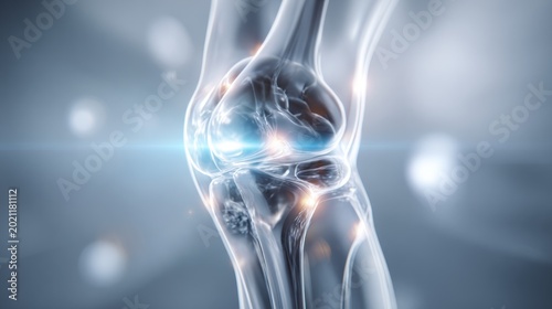 Transparent knee joint anatomy illustration