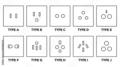 Universal electrical power outlet types collection for global standard.