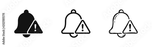 Schilderij op canvas Notification Bell Warning Alert Icon Set - Solid, Outline, and Sketch Styles