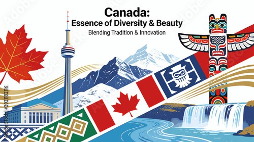 Schilderij op canvas Canada: Essence of Diversity & Beauty, Blending Tradition & Innovation, showcasing iconic landmarks, natural wonders, and cultural symbols