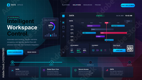 Schilderij op canvas Workspace control dashboard with room booking analytics