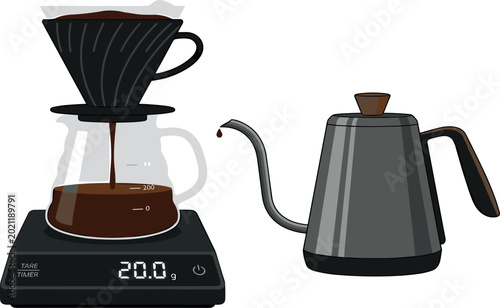 Photos Pour Over Coffee Brewing Equipment with Digital Scale, Dripper, Glass Carafe, an
