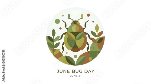 June Bug Day Minimal Vector Poster with Geometric Circular Composition and Clean Editorial Design