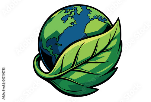 Obraz na płótnie Earth with green leaf symbol.