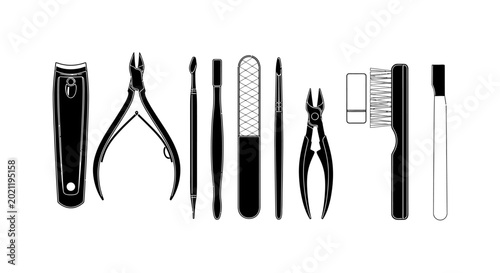 Quadro su tela Collection of black and white nail care tools