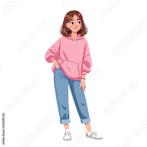 Stylish young woman in casual clothing, vector illustration