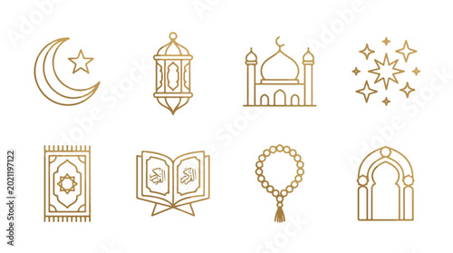 Islamic New Year 1448 icon set featuring Muharram symbols and Arabic holiday elements