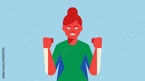 Photography Angry woman with fists clenched in frustration.