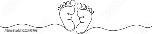 Φωτογραφία Baby Feet Continuous One Line Drawing, New Life and Parenthood Concept