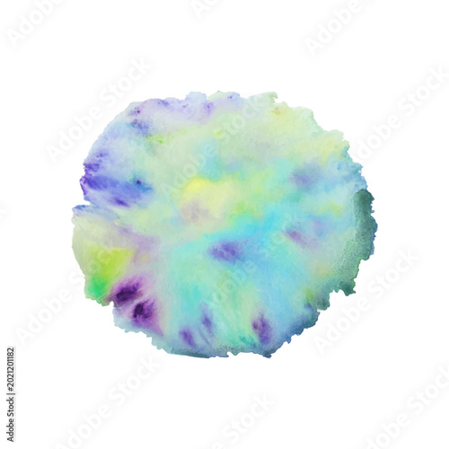 Abstract blue, green and purple watercolor paint stain isolated on white background. Watercolor texture illustration. Artistic ink wash and pastel paint splash concept for design, poster, wallpape