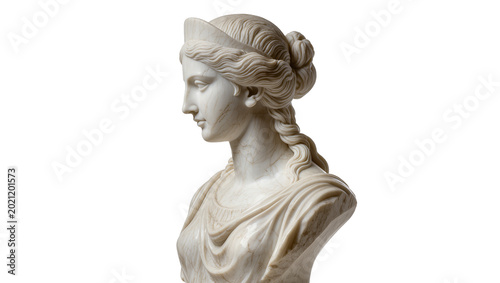 Fotografie Classical marble bust of a woman with braided hair, isolated on transparent back